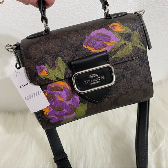 NWT! Coach Morgan Top Handle Satchel Signature Canvas Wih Rose Print - Picture 5 of 7